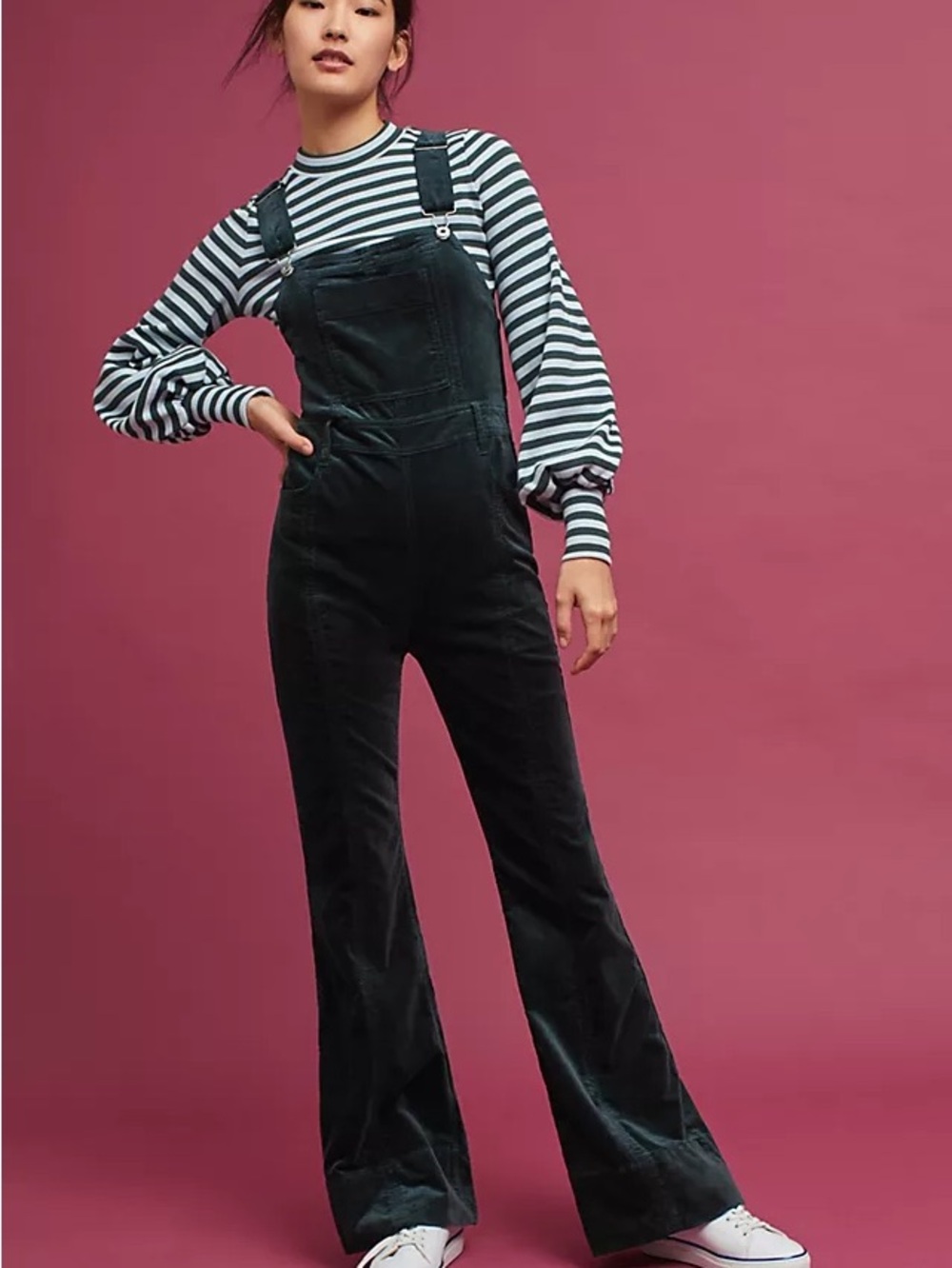 Pilcro Black Velvet Flared Overalls - 27